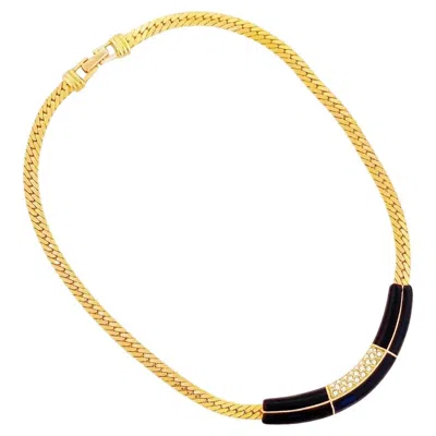 Pre-owned Swarovski Art Deco Style Black Enamel, Crystal & Flat Chain Necklace By , 1980s