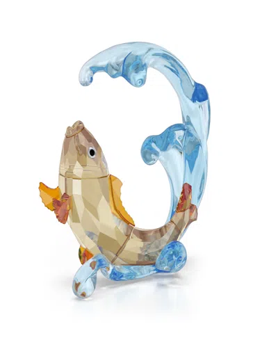 Swarovski Asian Symbols Golden Carp Crystal Figurine In Blue