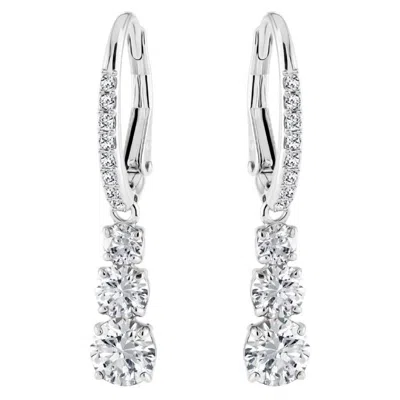 Swarovski Attract Trilogy Rhodium Plated Drop Earrings In Silver