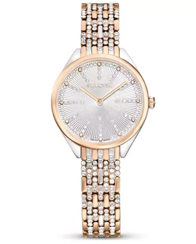 Pre-owned Swarovski Attract Watch Swiss Made Pavé Crystal Bracelet Gold Tone, Champagne