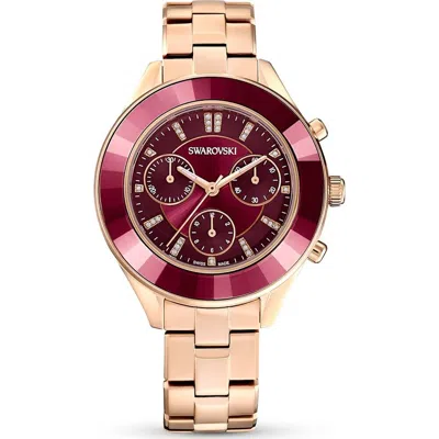 Pre-owned Swarovski Authentic  Octea Lux Burgundy Watch With Rose Gold Metal Strap