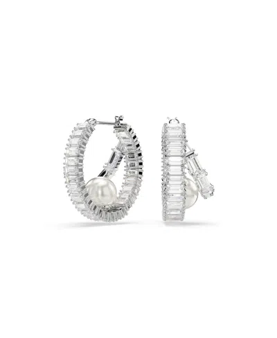 Swarovski Baguette Cut White Rhodium Plated Hoop Earrings