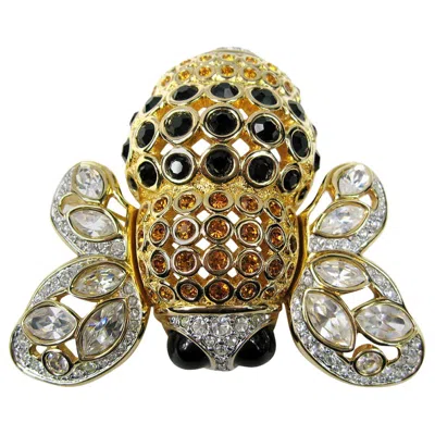 Pre-owned Swarovski Bee Brooch "jeweler's Collection" Crystal Gold Bumble Bee Pin 1980s In Multi