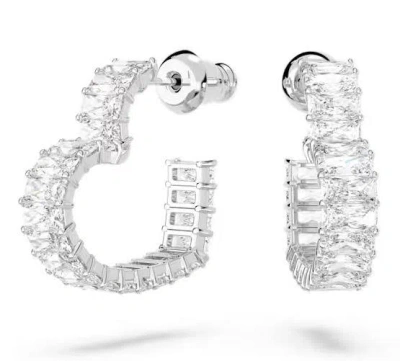 Swarovski Matrix Pierced Earrings Hoop Hrt S Rhodium Shiny White