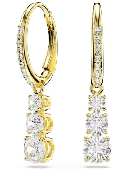 Swarovski Stilla Crystal Attract Three Stone Dangle Hoop Earrings In Gold