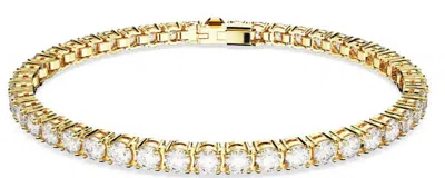 Swarovski Crystal Round Cut Matrix Tennis Bracelet In Gold