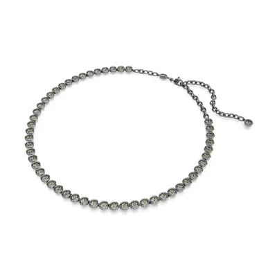 Swarovski Round Cut, Gray, Ruthenium Plated Imber Tennis Necklace In Multicolor
