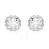 Swarovski Birthstone Pierced Earrings Studs Apr Rhodium Shiny White In Silver Tone