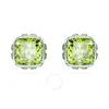 Swarovski Birthstone Pierced Earrings Studs Aug Rhodium Shiny Green In Silver Tone