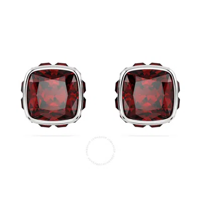 Swarovski Birthstone Pierced Earrings Studs Jan  Rhodium Shiny Red In Silver Tone