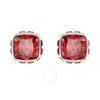 Swarovski Birthstone Pierced Earrings Studs Jul Rhodium Shiny Red In Silver Tone