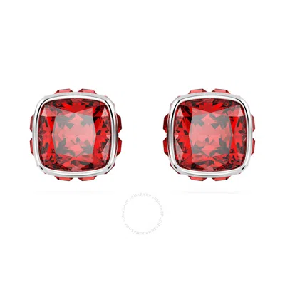 Swarovski Birthstone Pierced Earrings Studs Jul Rhodium Shiny Red In Silver Tone