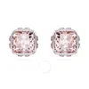 Swarovski Birthstone Pierced Earrings Studs Jun Rhodium Shiny Pink In Metallic