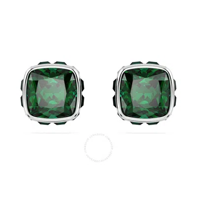 Swarovski Birthstone Pierced Earrings Studs May  Rhodium Shiny Green In Silver Tone