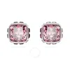 Swarovski Birthstone Pierced Earrings Studs Oct  Rhodium Shiny Pink In Silver Tone
