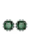 Swarovski Rhodium Plated Square Cut Color Birthstone Stud Earrings In Metallic
