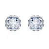 Swarovski Rhodium Plated Square Cut Color Birthstone Stud Earrings In Blue