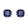 Swarovski Rhodium Plated Square Cut Color Birthstone Stud Earrings In Blue