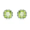 Swarovski Rhodium Plated Square Cut Color Birthstone Stud Earrings In Green
