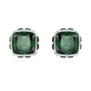 Swarovski Rhodium Plated Square Cut Color Birthstone Stud Earrings In Green
