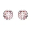 Swarovski Birthstone Pierced Earrings Studs Jun Rhodium Shiny Pink In Metallic