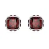 Swarovski Rhodium Plated Square Cut Color Birthstone Stud Earrings In Red