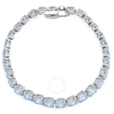 Swarovski Blue Rhodium Plated Round Cut Matrix Tennis Bracelet In Metallic