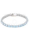 Swarovski Blue Rhodium Plated Round Cut Matrix Tennis Bracelet In Blue