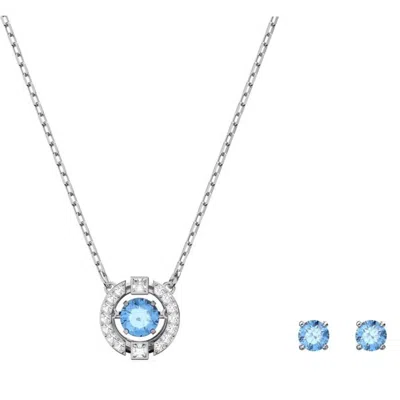 Swarovski Blue Rhodium Plated Sparkling Dance Earring And Necklace Set In Gray