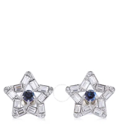 Swarovski Blue Stella Rhodium Plated Star Stud Earrings In Metallic