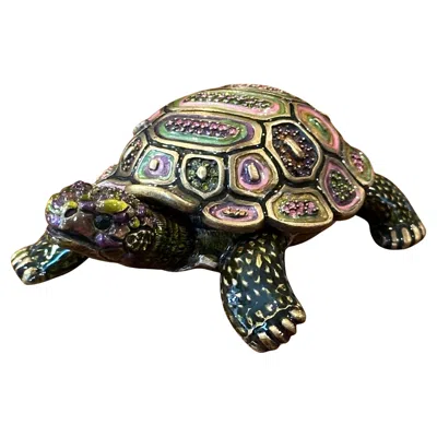 Pre-owned Swarovski Brass, Enamel &  Crystals Turtle Trinket Box By Jay Strongwater In Black