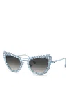 Swarovski Womens Blue Sk7011 Cat-eye Gem-embellished Metal Sunglasses In Blue/gray Mirrored Gradient