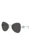 Swarovski Full-cut Crystal Silver Metal Butterfly Sunglasses In Silver/gray Solid