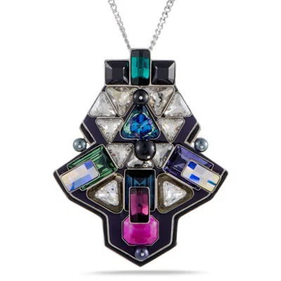 Swarovski Buzz Multicolor Geometric Crystal Pendant Long Chain Necklace In Metallic