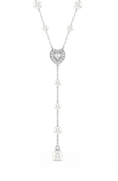 SWAROVSKI SWAROVSKI X ARIANA GRANDE CAPSULE CRYSTAL HEART & FAUX PEARL STATION Y-NECKLACE