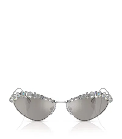 Swarovski Crystal-embellished Cat-eye Frame Sunglasses In Silver
