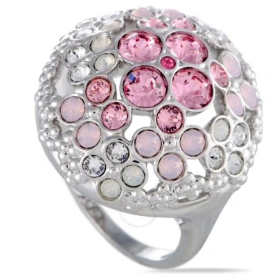 Swarovski Cherie Pink And Clear Crystals Flowers Ring In Metallic