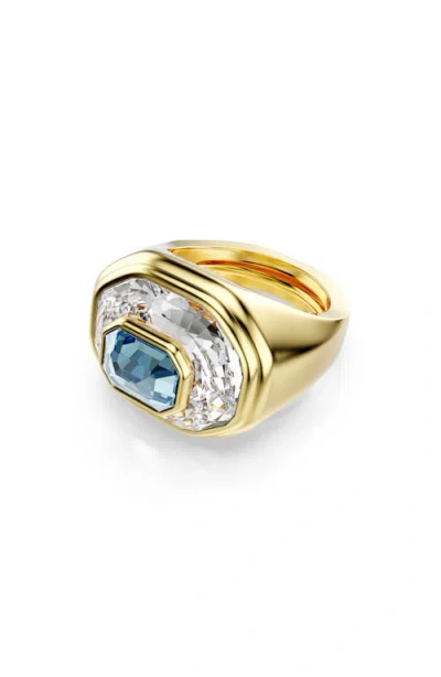 Swarovski Chroma Gold-tone Plated Cocktail Ring In Blue