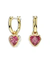 Swarovski Chroma Heart Drop Hoop Earrings In Red/gold