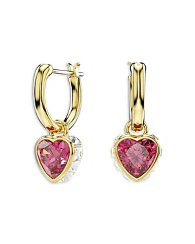 Swarovski Chroma Crystal Heart Drop Earrings In Red/gold