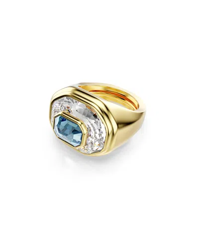 Swarovski Chroma Gold-tone Plated Cocktail Ring In Blue