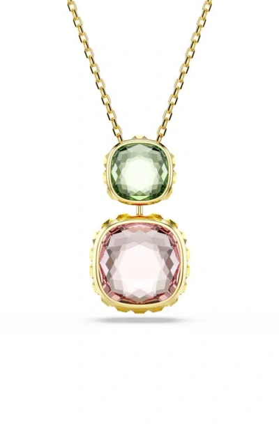 Swarovski Chroma Cushion Cut Multicolored Gold-tone Plated Pendant Necklace