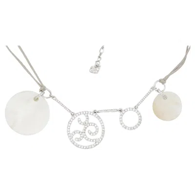 Pre-owned Swarovski Circles Round Crystals Openwork Ivory White Chunky Pendants Necklace