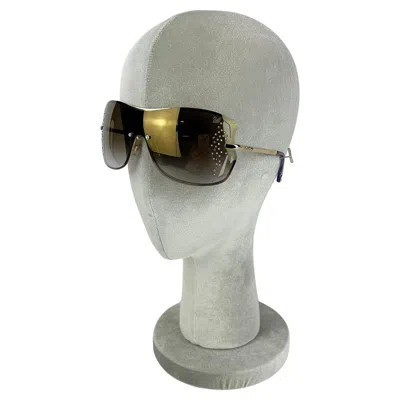 Pre-owned Swarovski Cole Purple And Gold Crystal Oversize Shield Lens Sunglasses