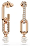 Swarovski Constella Crystal Pearl Drop Earrings In Gold