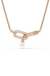 Swarovski Constella Crystal Pearl Round Cut Pendant Necklace In Gold