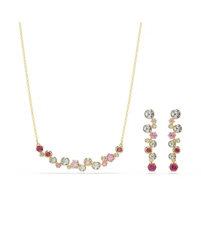 Swarovski Constella Gold Tone Plated Earrings And Necklace Set In Red