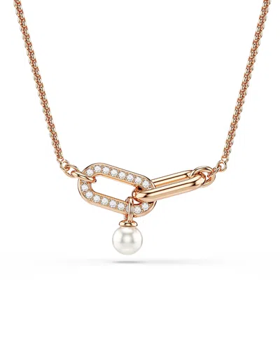 SWAROVSKI CONSTELLA PAVE CRYSTAL LINK & FAUX PEARL PENDANT NECKLACE, 14.87-18.87
