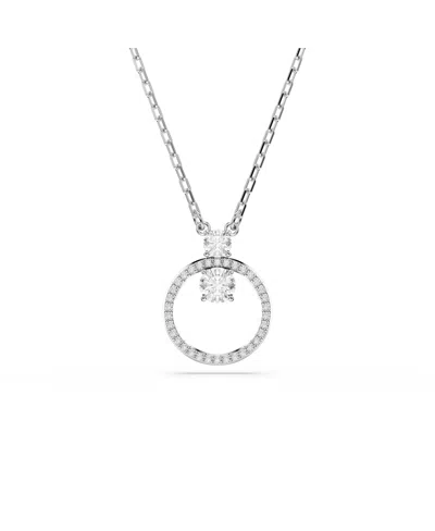 Swarovski Constella Crystal Circle Pendant Necklace In Rhodium Plated, 14.87-16.87 In Silver