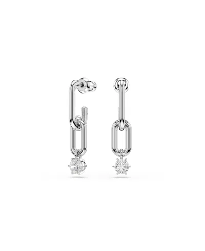 Swarovski Constella Rhodium Plated Drop Earrings In Silver